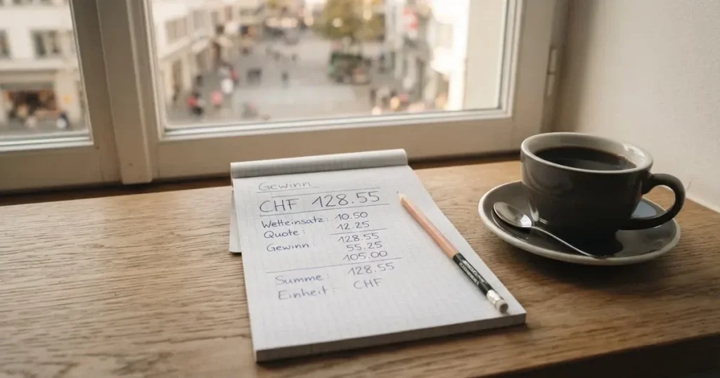 Ein Taschenrechner und ein Bleistift liegen auf kariertem Papier neben einer Tasse Kaffee, ein Fensterplatz mit Tageslicht.