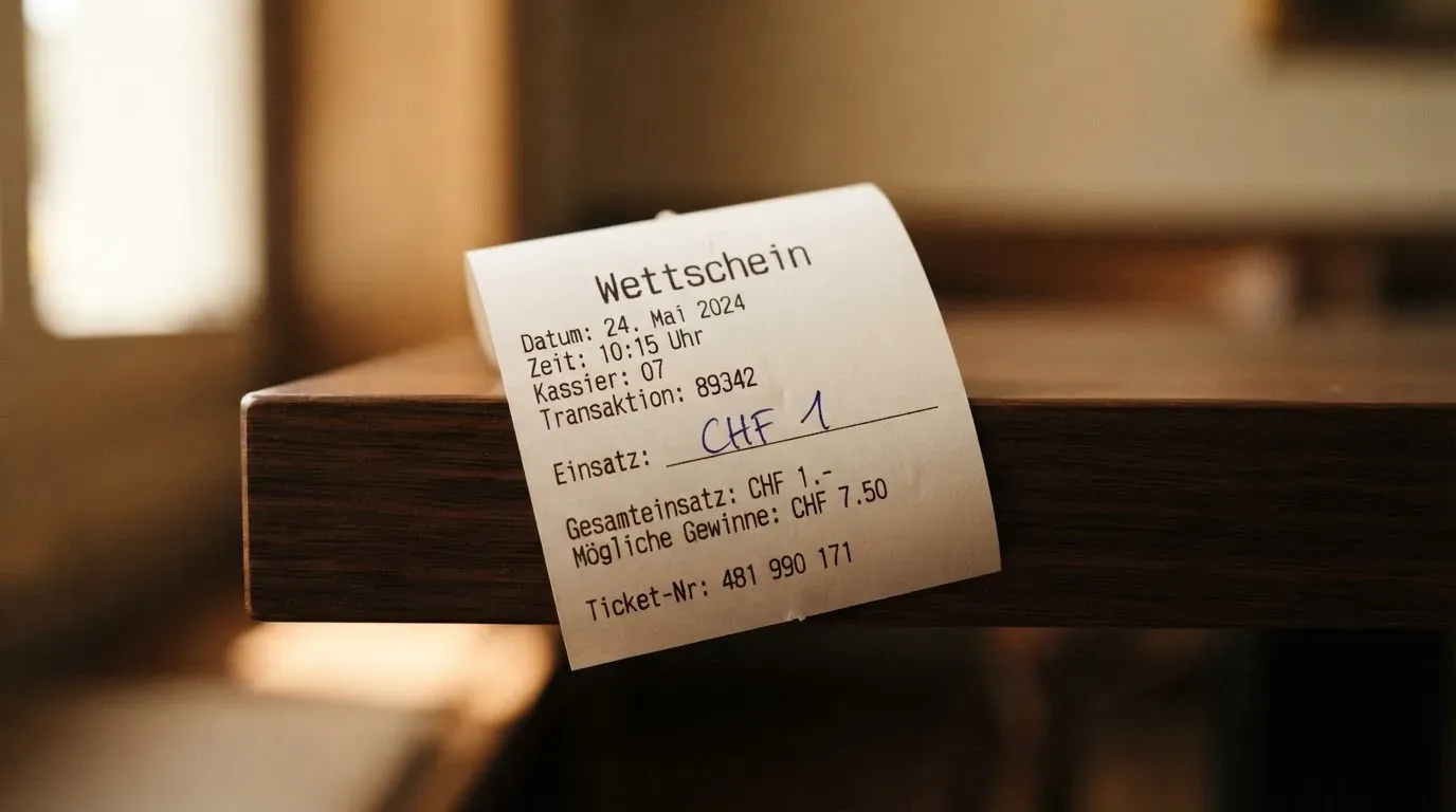 Eine Münze steht aufrecht auf der Kante eines Holztisches, der Hintergrund liegt in weicher Unschärfe